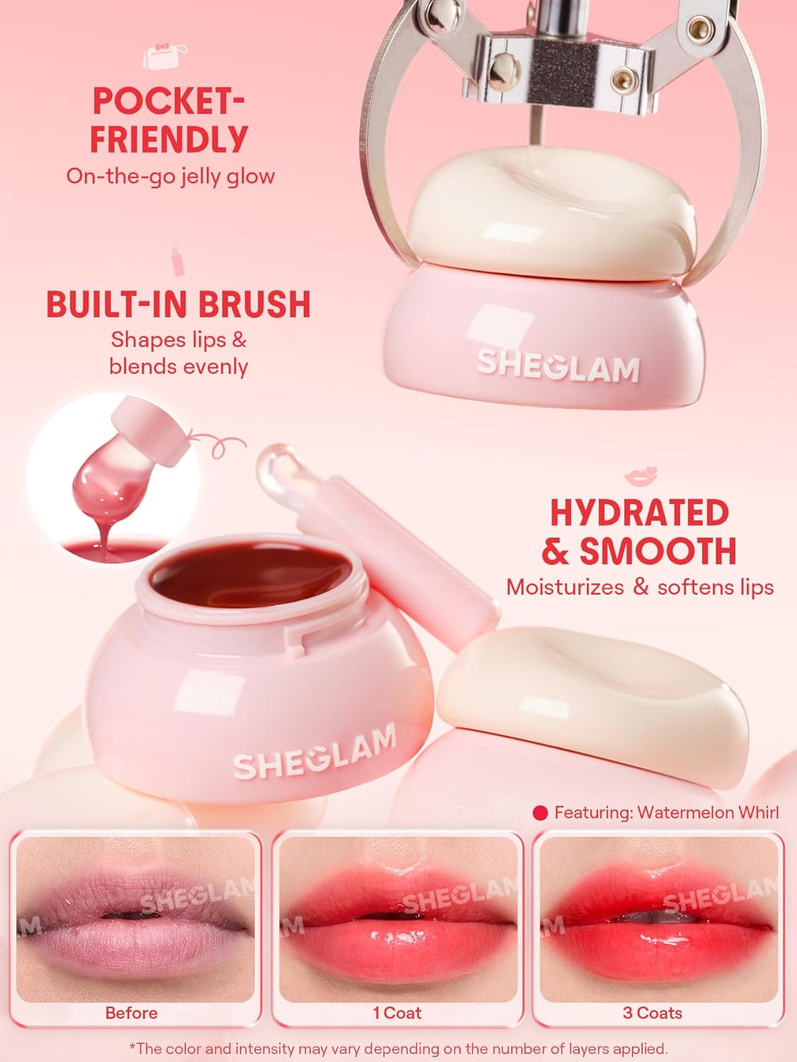 SHEGLAM Hydra Jelly Pocket Lip Jam Hydrating Nourishing Lip Gloss Moisturizing Lip Makeup-Sugar Swirl