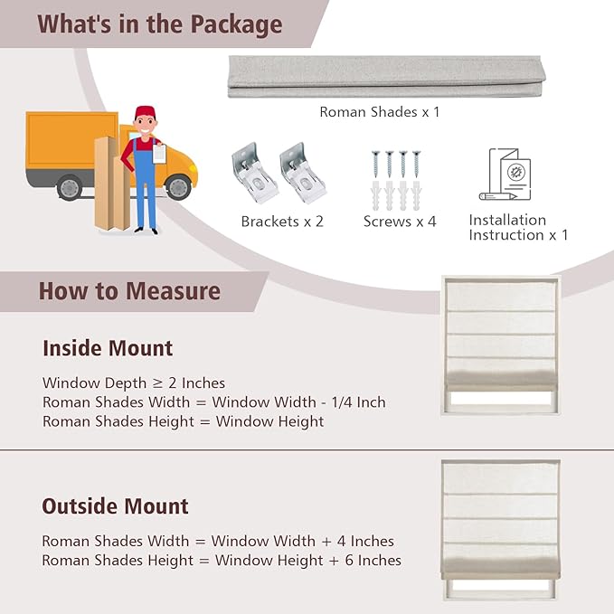 Cordless Roman Shades for Windows, Fabric Insulated Thermal Roman Blinds for - Image 7