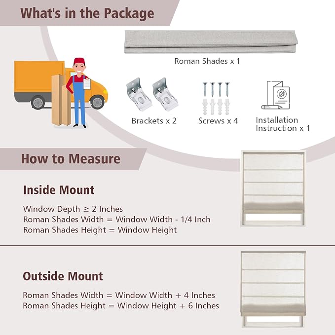 Cordless Roman Shades for Windows, Fabric Insulated Thermal Roman Blinds for - Image 5