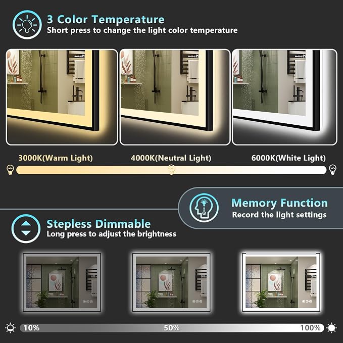 48x40 Black Framed LED Bathroom Mirror - Image 5