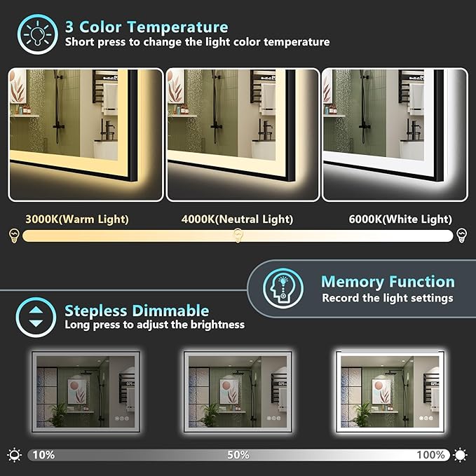 40x38 Black Framed LED Bathroom Mirror - Image 5