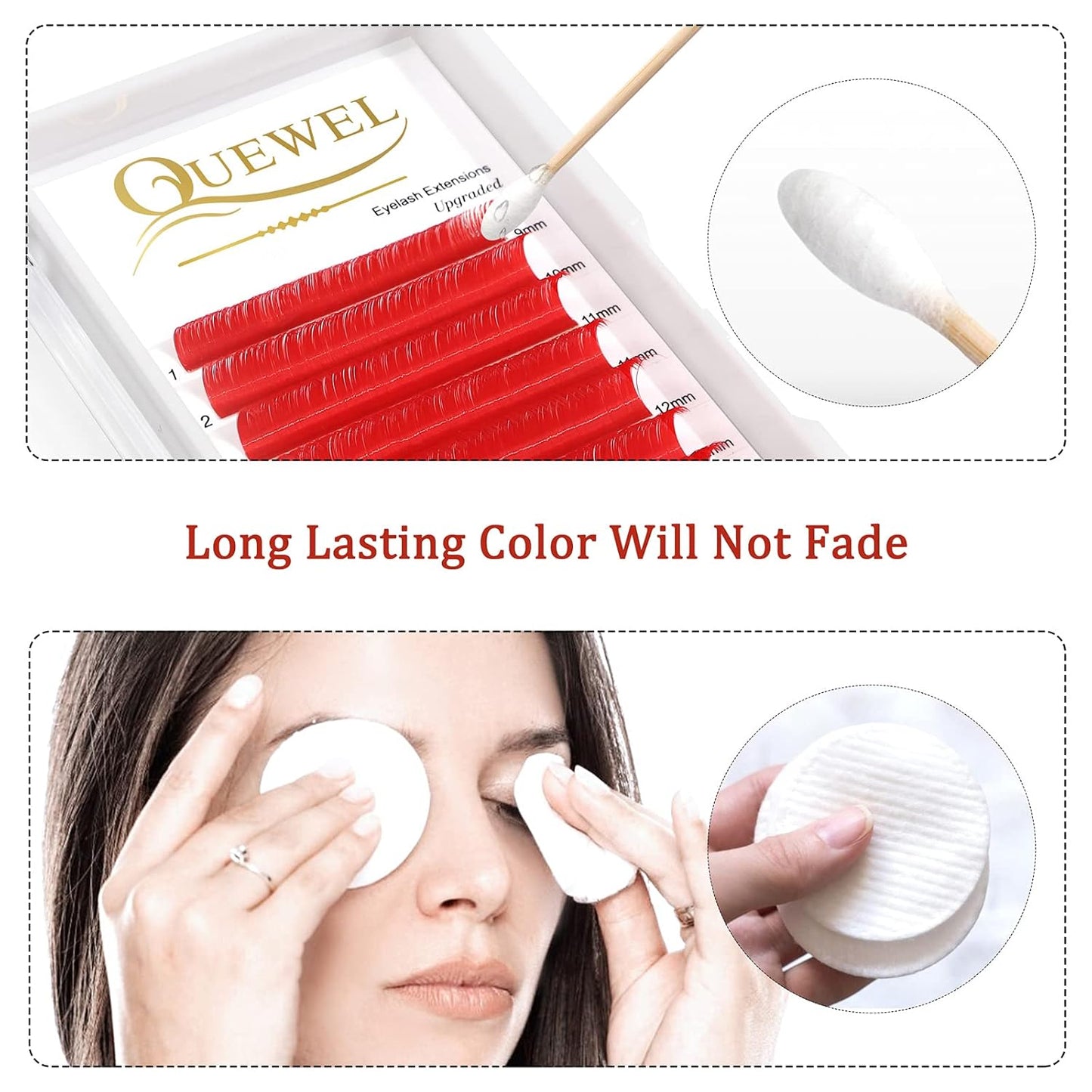 QUEWEL Easy Fan Volume Lashes .07 D Curl Red Extensions 9-16mm Mixed Tray Color Self Fanning 2D-10D Eyelash Extensions (Red 0.07 D 9-16mm)