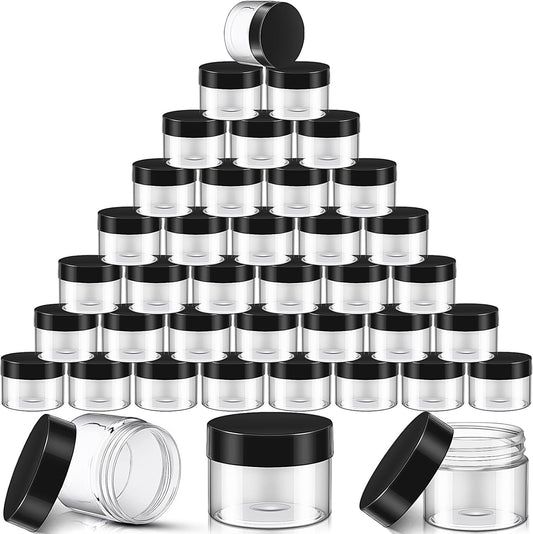 SATINIOR 36 Pieces 4 oz Plastic Jars with Lids Wide Mouth Airtight Reusable Container Acrylic Cosmetic Small Jars for Lotions Ointments Travel Toiletries Creams Make up Storage(Black)