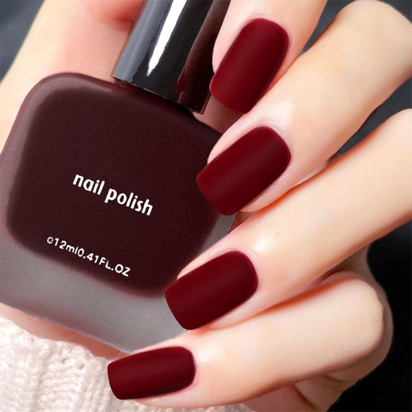 COSMOO 12ml Burgundy Matte Nail Polish, Quick Dry Nail Lacquer for Nail Art Varnish, Mist Effect Matte Finish Velvet Nail Polish, 0.41 fl oz (Burgundy, 0.41 fl oz)