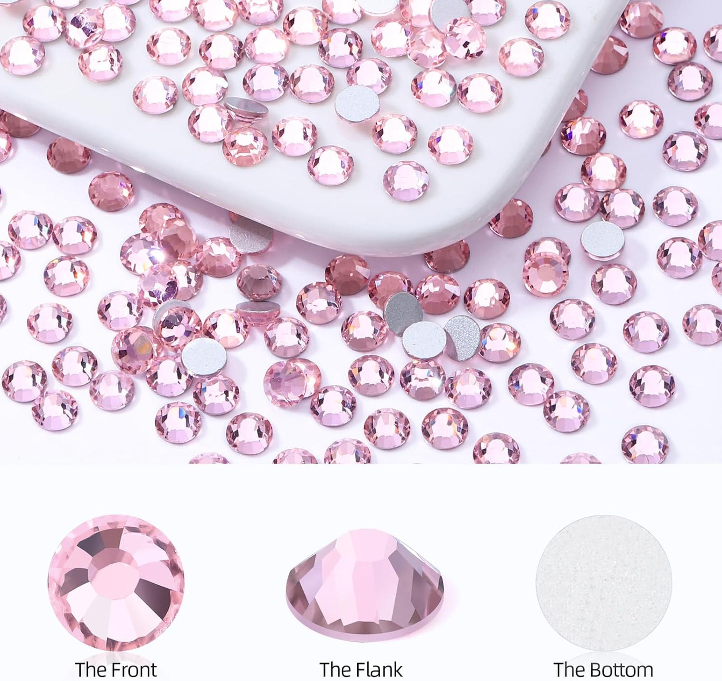 Pink Flatback Rhinestones, Glass Rhinestones for Nail Art and Craft, Glue Fix, Loose Crystal Gemstones(Pink, SS10, 2880pcs, 2.7-2.8mm)