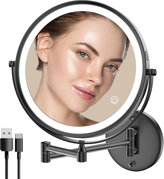Rocollos 9" Wall Mounted Lighted Makeup Mirror, Large Double Sided 1X/10X by Rocollos
