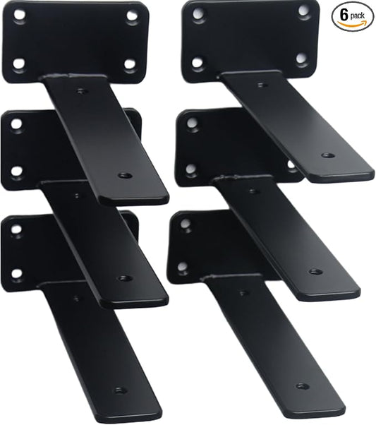 6 Pack - 7 inch Black Hidden L Shelf Bracket Iron Floating Shelf Brackets by MHMYDZ