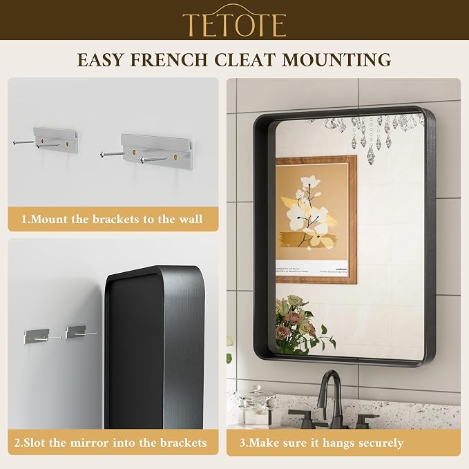 TETOTE 60 x 30 Inch Black Vanity Mirror, Rectangle Matte Metal Frame - Image 5