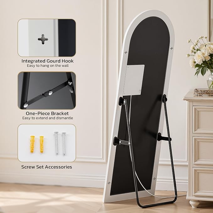 Arched Full Length Mirror with LED Lights, Body Floor Mirrors with Dimming & 3 - Image 10