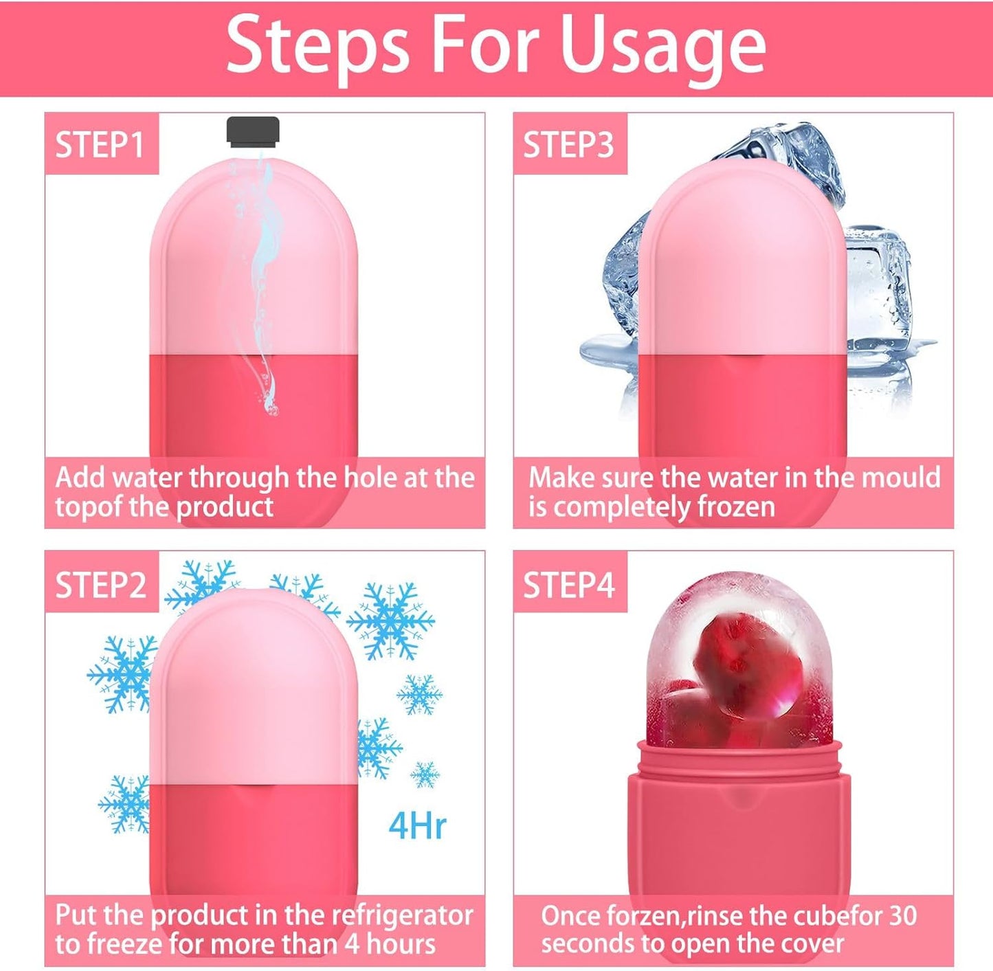 KOGITI Ice Mold for Face，Ice Roller for Face & Eye, Beauty Facial Ice Rollers Ice Holder Mold Face Puffiness Relief Massage Skin Care Tools, Ice Facial Cube (New-Pink)
