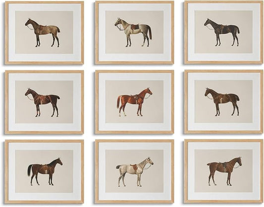LOARTVE 9Pcs Vintage Horse Canvas Wall Art Posters, Farmhouse Horse Art Prints by LOARTVEART
