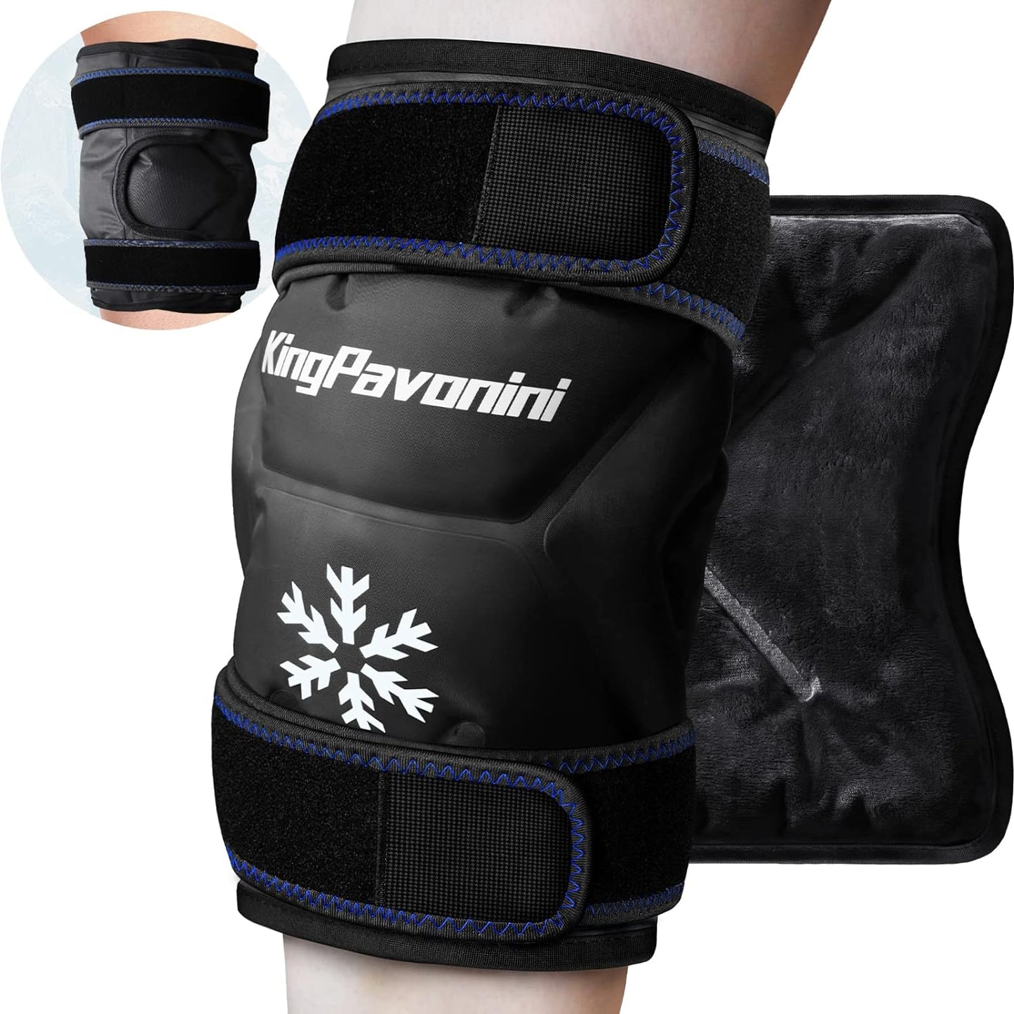 XXL Knee Ice Pack Wrap Around Entire Knee After Surgery, Reusable Gel Ice Pack for Injuries, Pain Relief, Swelling, Sports Injuries, 2 Pack (Black)