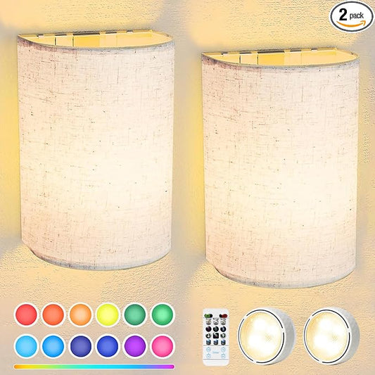 FINCMY Battery Operated Wall Sconces Set of Two, 18 RGB Colors Stick on Wall by FINCMY