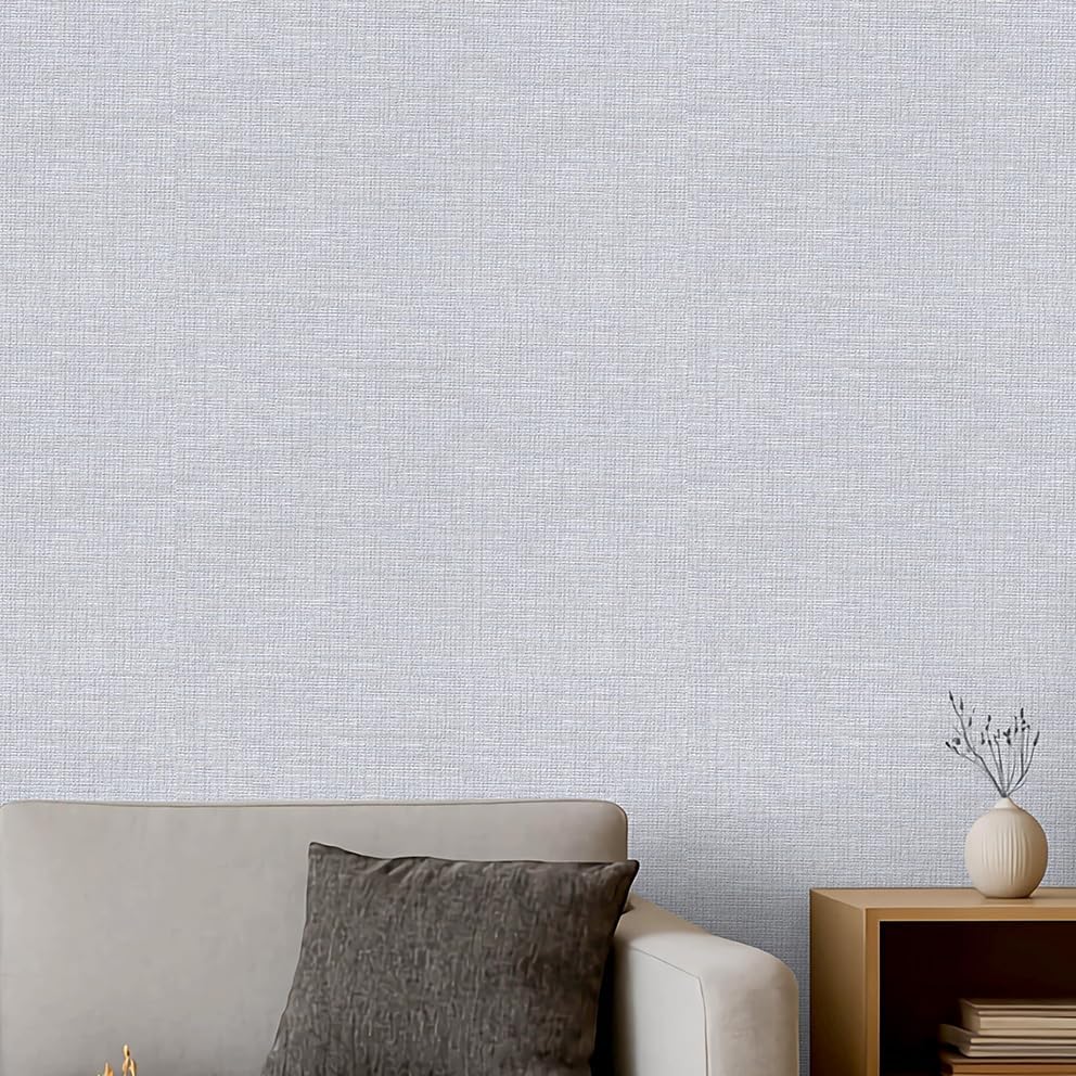 Gray Woven Fabric Peel and Stick Wallpaper Subtle Linen Texture Grasscloth - Image 7