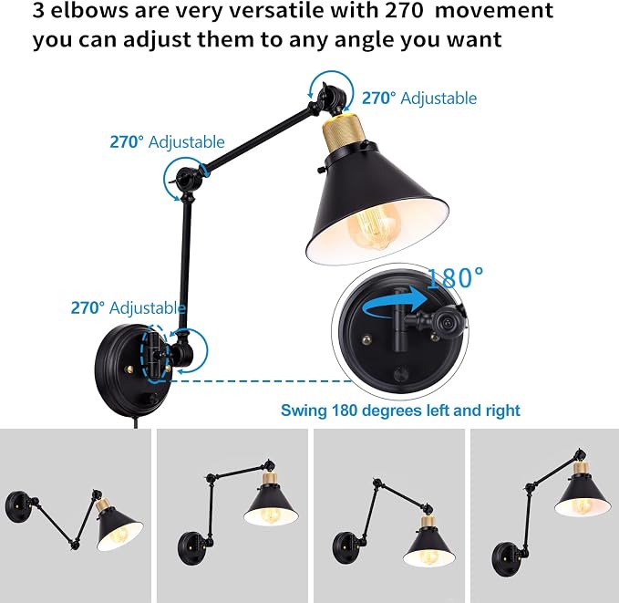 TRLIFE Plug in Wall Sconces, Dimmable Wall Sconce Swing Arm Wall Lights Plug in - Image 3