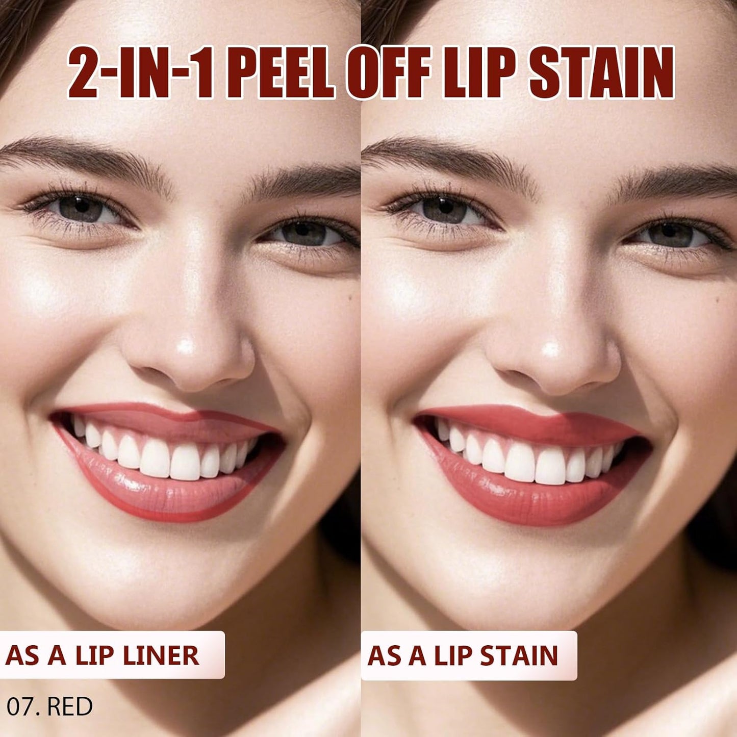 Lip Liner Stain Peel Off with Tweezer, Long Lasting Matte Lip Tattoo, Highly Pigmented Color Lip Makeup, Waterproof, Transfer-proof Lipstain for Women, for All Skin Types 07