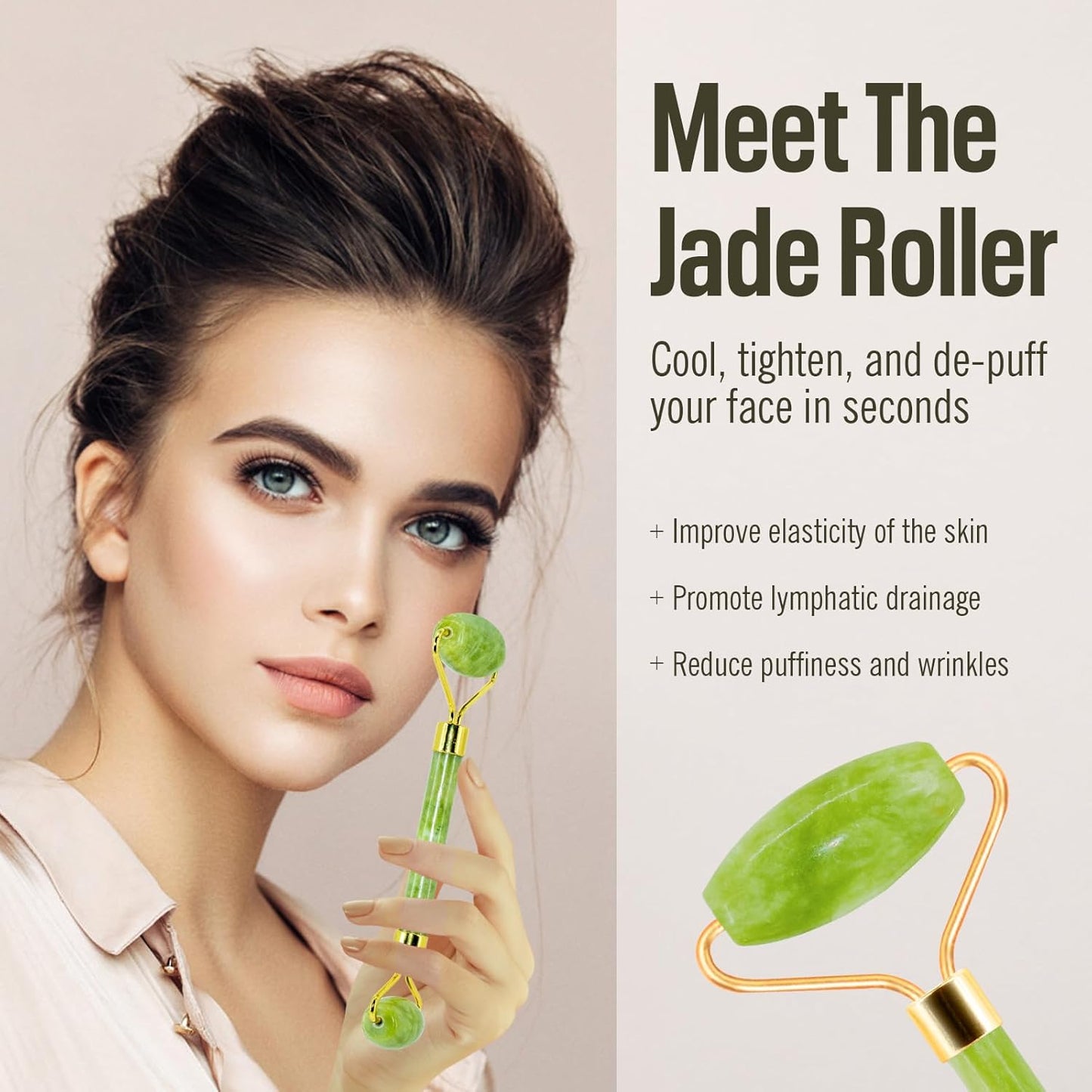 Jade Roller & Gua Sha Facial Tools, Natural Anti-Aging Jade Beauty Skin-Care Tool Face Roller to Rejuvenate Facial Skin Cooling, Slimming & Firming, Great as Stocking Stuffers