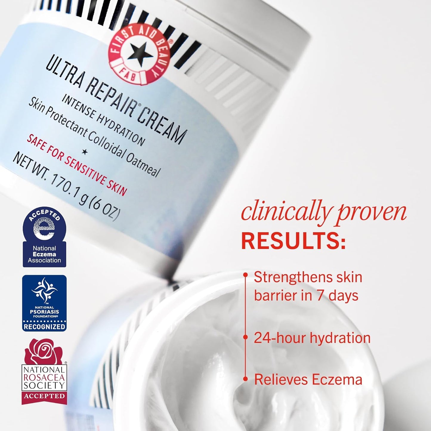 First Aid Beauty - Ultra Repair Cream, Intense Hydration Whipped Colloidal Oatmeal, Clinically Proven to Strengthen Skin Barrier in 7 Days & Helps Relieve Eczema, Luxury Face & Body Moisturizer, 6 oz