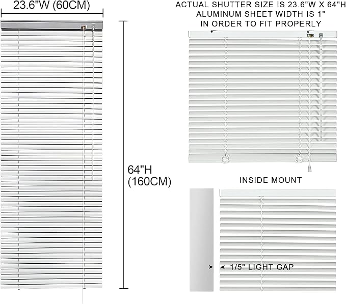 YIIBAII Mini Blinds Suitable for 24" W x 64" H Windows 1" Aluminum Horizontal - Image 6