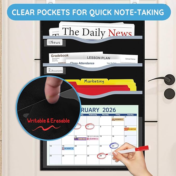 ALSLEA 4 Pockets Hanging Wall File Organizer 15" Extra Wide Pocket Chart - Image 4