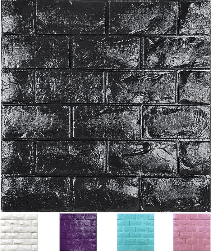 11PCS 3D Wall Panels Peel and Stick Faux Brick Wallpaper Black Self Adhesive by Yutianli