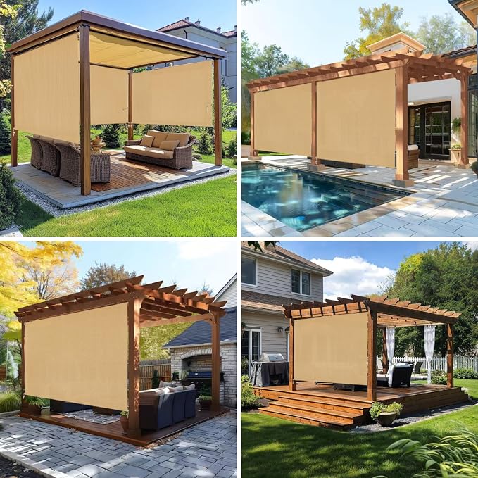 6'W x 8'H Sesame Patio Shades Roll up Outdoor Roller Shade Crank Wand Blind - Image 5