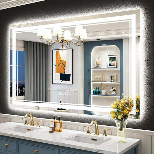 55x36 LED Bathroom Mirror with Lights, Backlit and Front Lit Anti-Fog Lighted by Awandee
