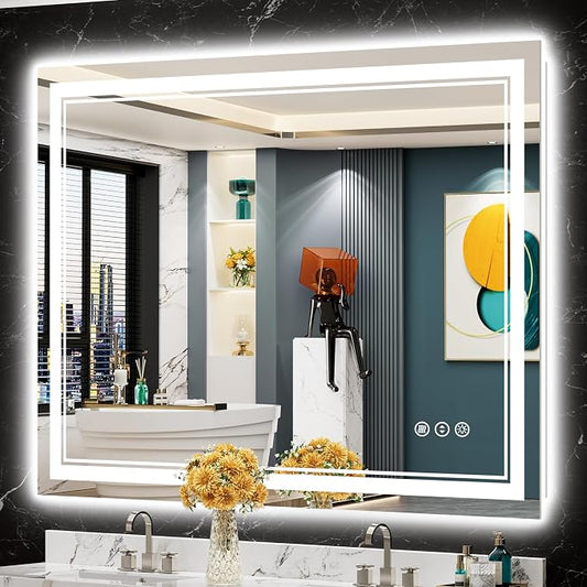 48x36 LED Bathroom Mirror with Lights, Backlit and Front Lit Anti-Fog Lighted by Awandee
