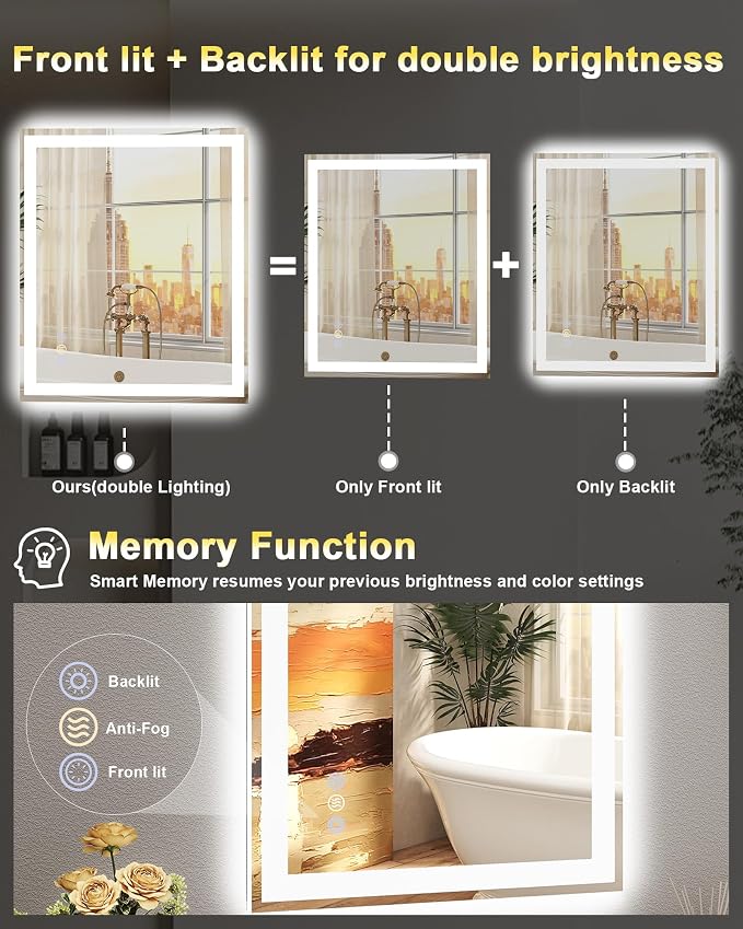 40x30 LED Bathroom Mirror with Lights, Super Bright Front & Backlit Vanity - Image 3