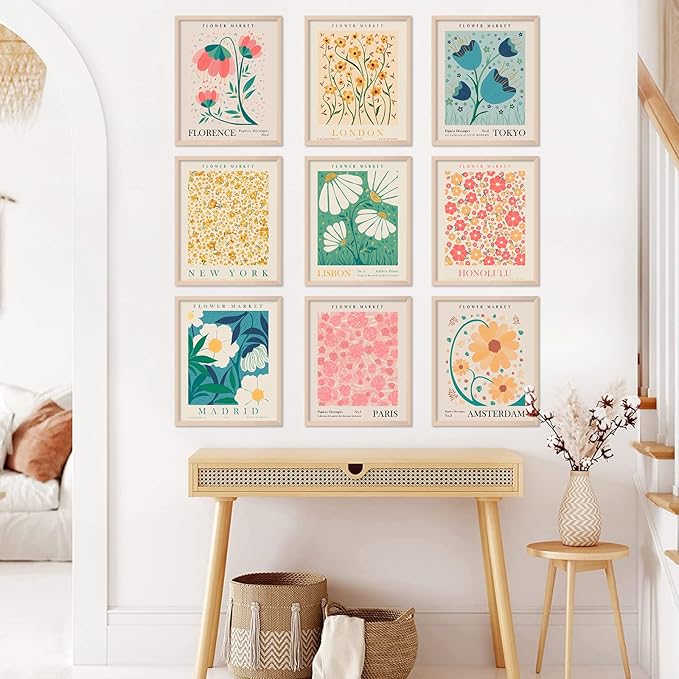 AnyDesign 9 Pcs Flower Market Decoration Matisse Wall Art Prints Floral Art - Image 2