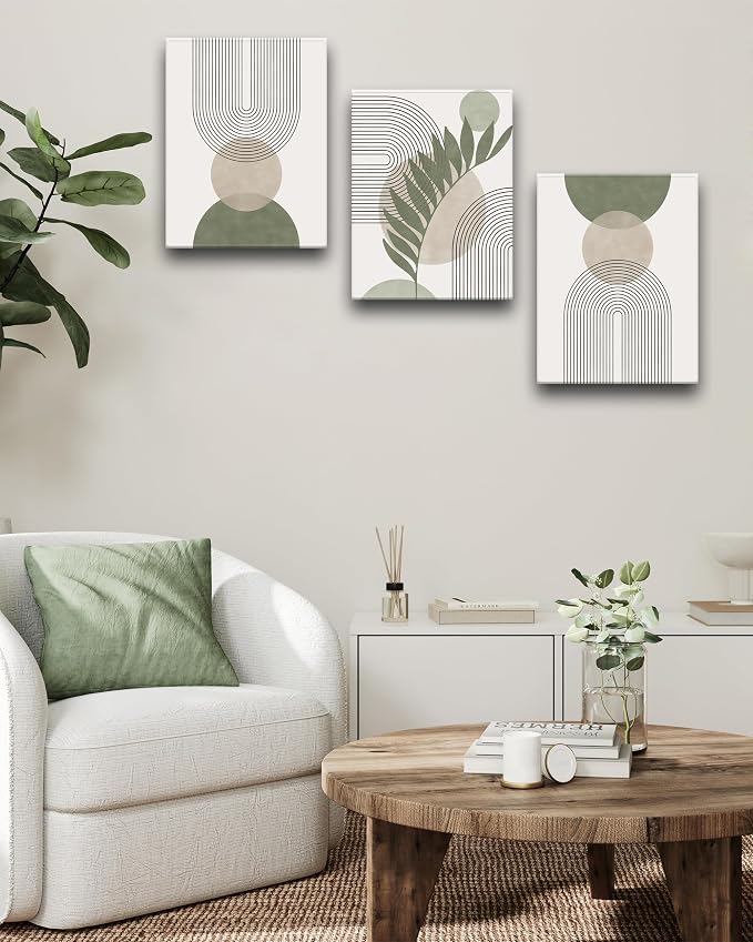 30x40CM Sage Green Boho Wall Art, Framed Canvas Bathroom Wall Art Pictures - Image 4