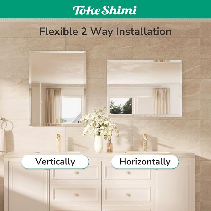 TokeShimi 30x36 Beveled Bathroom Mirror Frameless, Rectangle Bathroom Vanity - Image 7