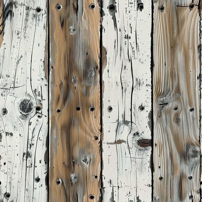 FLFK Wood Wallpaper Peel and Stick Gray-White and Brown Shiplap Wall Paper by FLFK