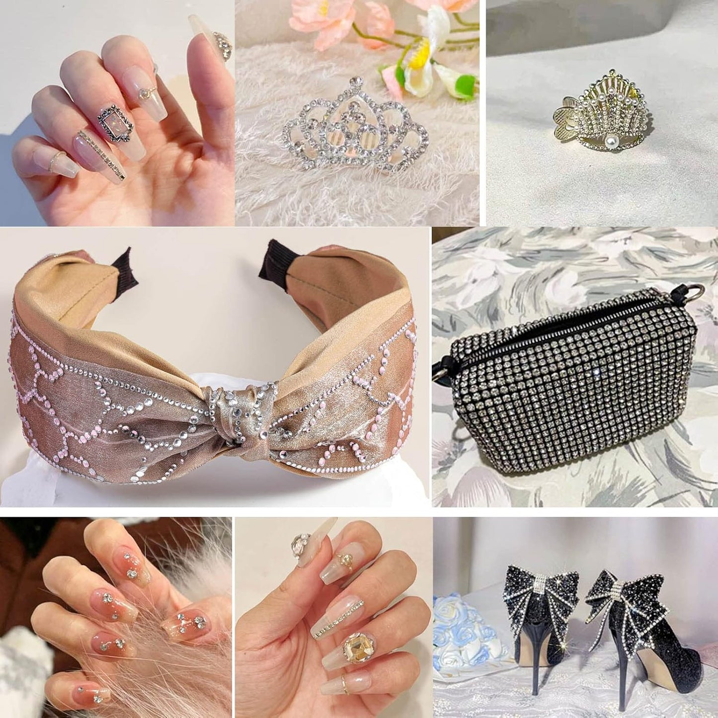 beadsland Flat Back Crystal Rhinestones Round Gems for Nail Art and Craft Glue Fix, Crystal (7.1-7.3mm) SS34/288pcs