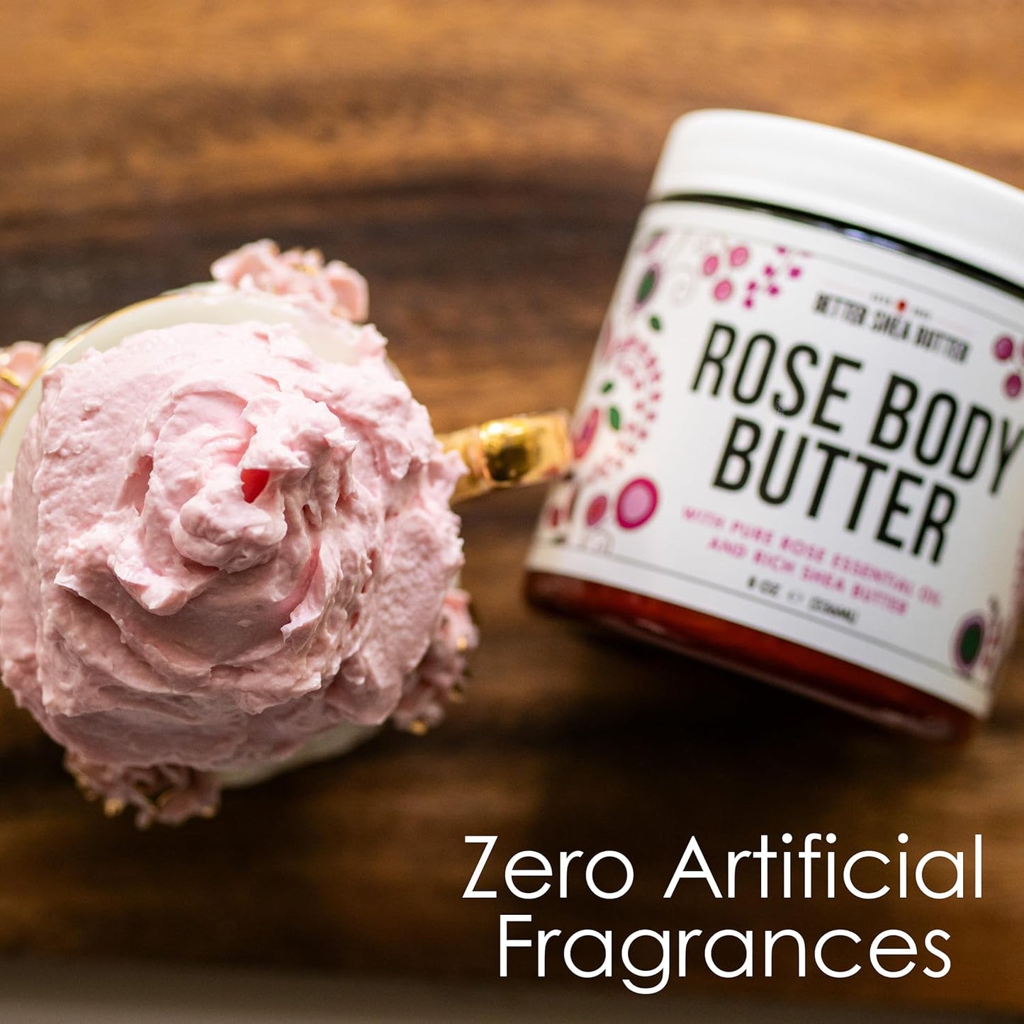Rose Body Butter for Dry Skin with Whipped Shea Butter and Pure Essential Oil | Ultra Hydrating Rose Lotion for Women | All Natural Moisturizer with No Synthetic Fragrances