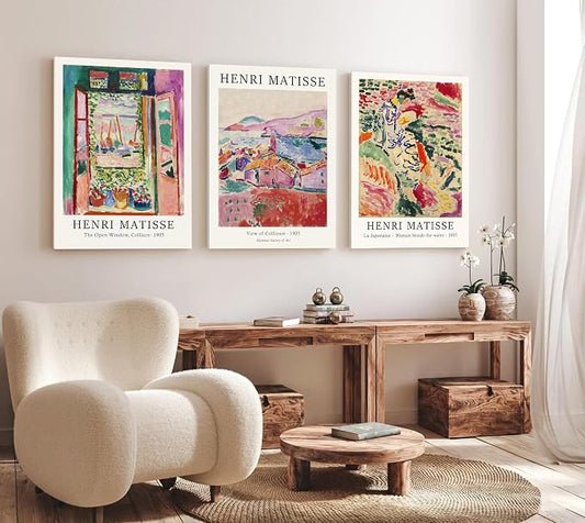 Induslyfe Large Framed Retro Vintage Wall Art Canvas Decor Set of 3, Matisse by Induslyfe