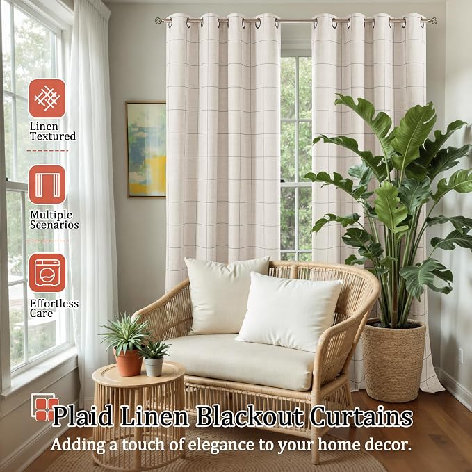 Lajode Grey Plaid Curtains Pattern Printed 90 Inches Long - Image 2