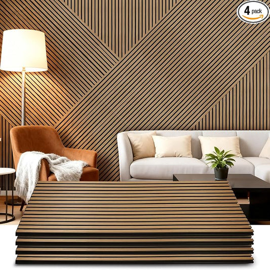 Acoustic Wood Wall Panels 4 Pack 47.6" x 23.6", Sound Proof Wooden Paneling by LARWORKS
