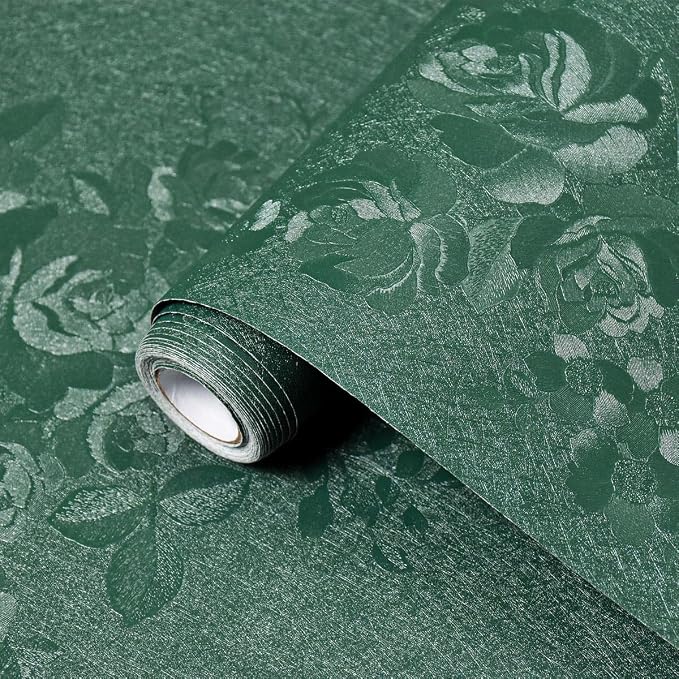 Dark Green Wallpaper Embossed Floral Peel and Stick Wallpaper 118inL78.7inW by VisitTheLativo