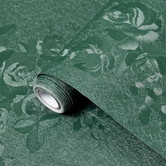 Dark Green Wallpaper Embossed Floral Peel and Stick Wallpaper 197inL78.7inW by VisitTheLativo