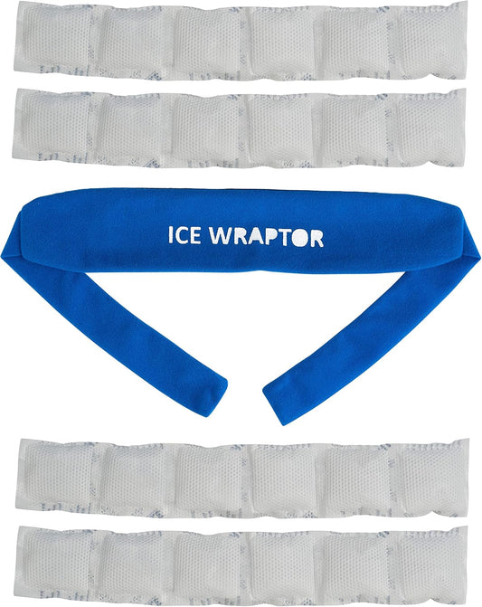 Ice Wraptor Bandana + 4 inserts:Just Add Water & freeze. Keep Neck, Head, oints Cool. Portable Ice Therapy for Pain Relief.Adjustable, Lightweight Comfortable- w/ 5 2.5"x15" Reusable Cryosheet Inserts