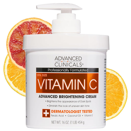 Advanced Clinicals Vitamin C Cream Visibly Brightening Body Lotion | Vitamin C Moisturizer Skin Care Body Cream For Women & Men Helps Visibly Improve Look Of Dark Spots & Uneven Skin Tone, 16 Ounce