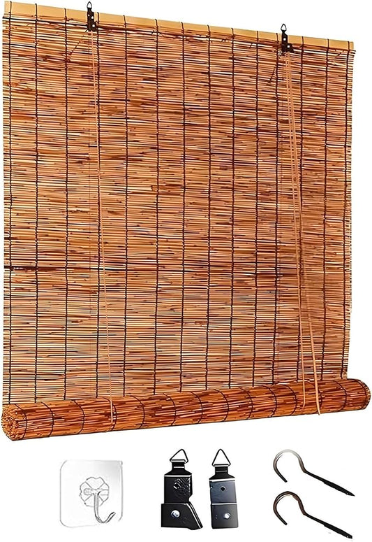 Blackout Bamboo Roller Shades for Outdoor Patio Reed Roll Up Blinds 24" 36" 48" by Unknown