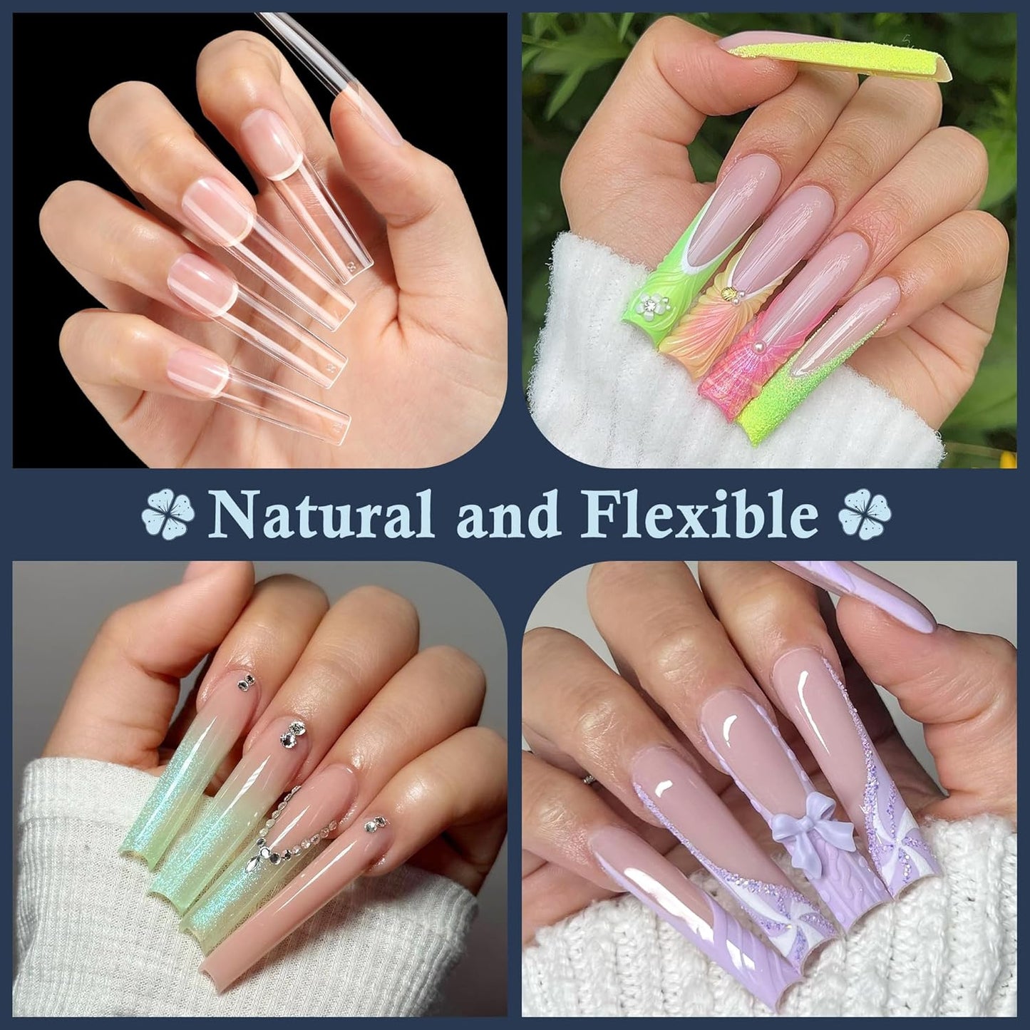 Tapered Square Nail Tips, XXL 240Pcs 12 Sizes Full Cover Fake Nails Extra Long Straight Nail Tips No C Curve Gel Nails Clear Gel Nails Tips Nail Extension for DIY Nail Art