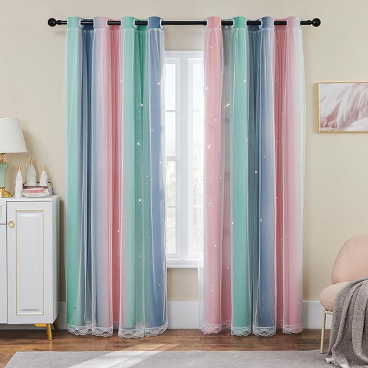 XiDi Curtains for Bedroom Decor, Rainbow Pinkgreen grey52/96 by Addsomecolortolife