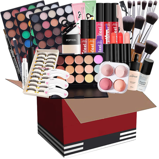 Pure Vie All-in-One Holiday Gift Surprise Makeup Set Essential Starter Bundle Include Eyeshadow Palette Lipstick Concealer Blush Mascara Eyeliner Face Powder Lipgloss Brush - Full Makeup Kit for Women