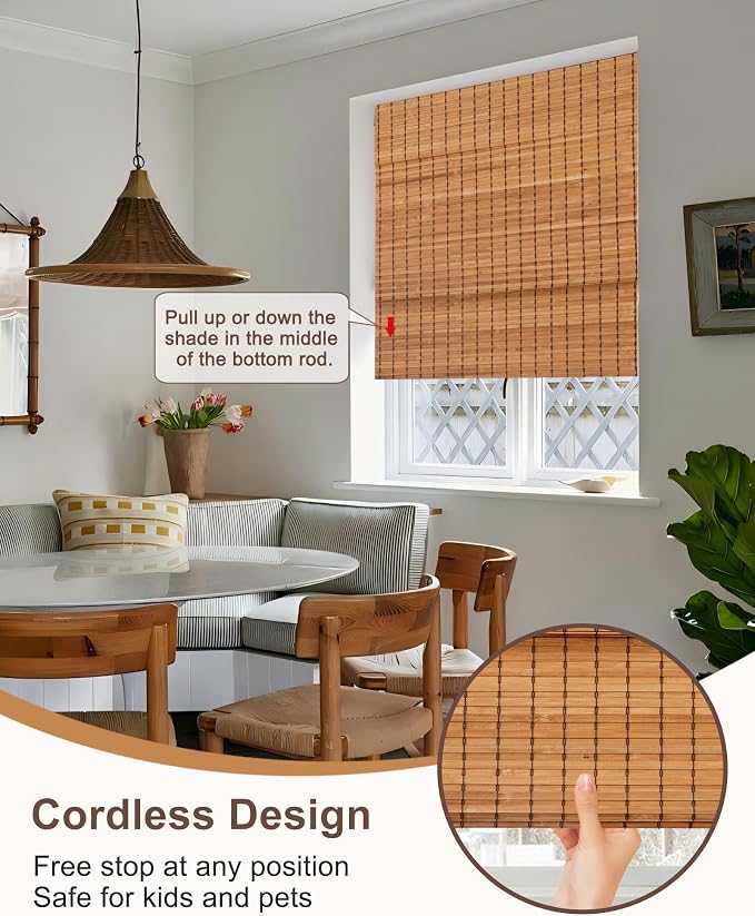 24''W X 72'''H Cordless Bamboo Roman Shades - Image 2