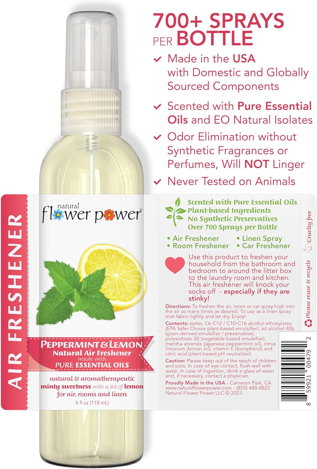 Air Freshener Spray - Odor Eliminator w/Essential Oils - Home, Car & Fabric - Cruelty Free & Vegan - Variety Pack - Lavender + Lemongrass + Peppermint & Lemon - 3 x 4 fl oz