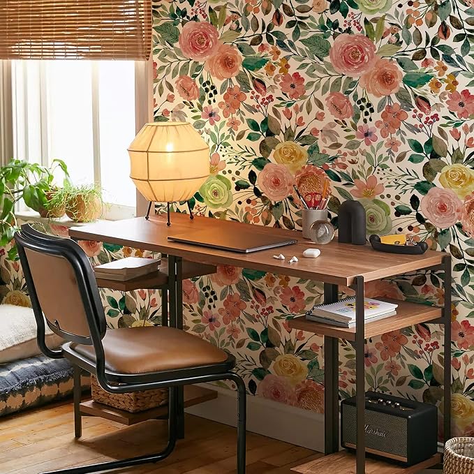 JiffDiff Floral Wallpaper Peel and Stick Removable Contact Paper Peony Roses - Image 4