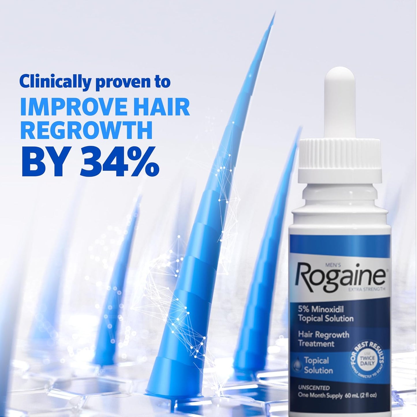 Men’s Rogaine Extra Strength 5% Minoxidil, Topical Solution for Thinning & Hair Loss, Clinically Proven FDA Approved Minoxidil for Men Treatment, Regrow Fuller Hair, 3 Month Supply, 3 Bottles